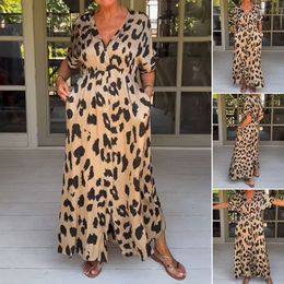Robes d'été pour les vêtements de créateurs de femmes Nouveau style frappant beauté nouvelle robe fendue robe lâche léopard jupe décontractée
