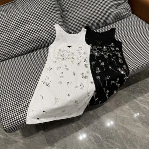 Zomerjurken vrouw midi-jurk 2024 Lente Zomer Nieuwe Kristal Kraal ronde hals H-vormige Tank Top Mouwloze Rok