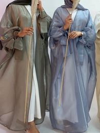 Zomer Eid Djellaba Abaya Dubai Glanzende Zachte Pofmouwen Moslim Jurk Zijdeachtige Abaya Dubai Turkije Moslim Jurk Islam Abaya WY800 240229