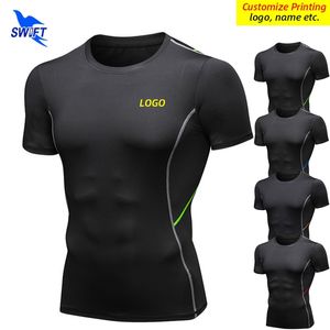 Zomerselastische basislaag Running T -shirt Men Snel droge korte mouw workout Shirts Gym Fitness Sportswear T -shirt Tops Aangepast 220704