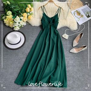 Zomer elegante backless jurken spaghetti riem lange jurk vrouwen vintage strand party maxi jurk groen wit rood gewaad vestidos 210521
