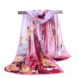 Zomer Elegant Schoonheid Meisje Print Zijde Sjaal Mode Florial Chiffon Sjaal Vrouwen Pareo Strand Cover Up Wrap Sarong Sunscreen Long Cape Wijfje