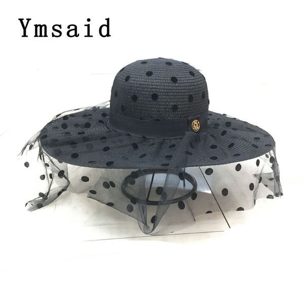 Verano elegante punto malla sombrero de paja mujeres ala ancha protección solar playa sombrero nuevo flexible plegable sombreros de sol para mujeres damas Y200602