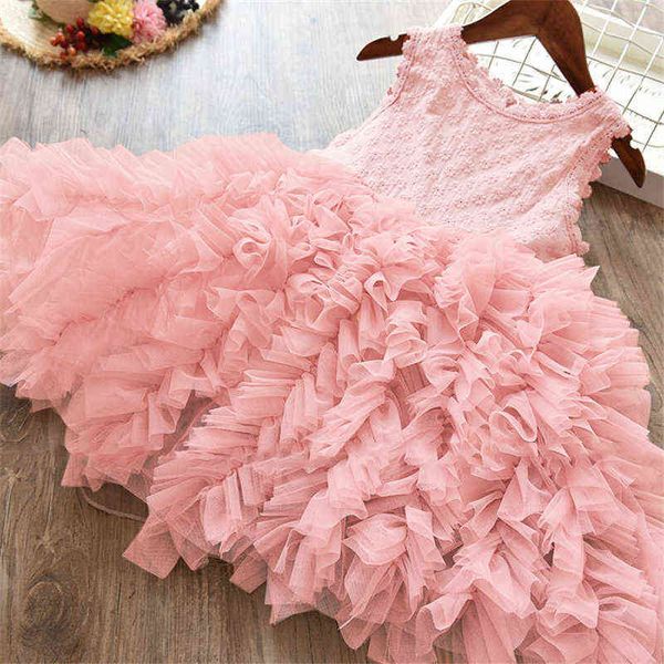 Verano elegantes vestidos de niñas arco flor pastel ropa para niños dulce niños desgaste fiesta de boda princesa vestidos lindos 3-8 años G220518