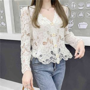 Verano elegante encaje blusa crochet tops kimono cardigan mujeres sexy ahueca hacia fuera ropa de playa abrigo fino blusa mujer 210515