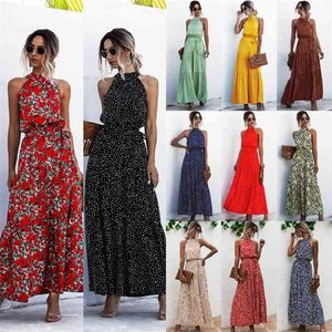 Zomer elegant sexy strand lange jurk vrouwen print bloemen polka-dot band dames halter boho jurk vrouwen vestidos mode 210508