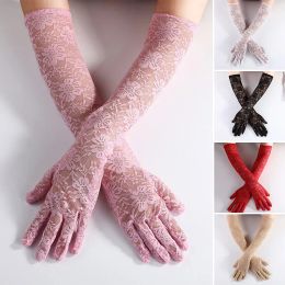 Zomer Elegante Vrouwen Lange Rijhandschoenen Wit Zwart Zonnebrandcrème Handschoenen Sexy Anti-Uv Elasticiteit Kant Mesh Handschoenen Arm Warmer