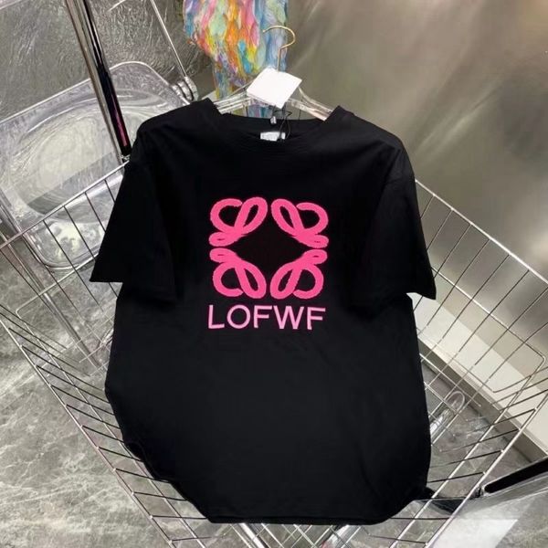 Tshirt de broderie d'été pour femmes lettres de vêtements imprimées O-cou t-shirt à manches courtes Femme Loose Contrac Crop Top 100% Coton Tee Loewew Shirts Loeweee