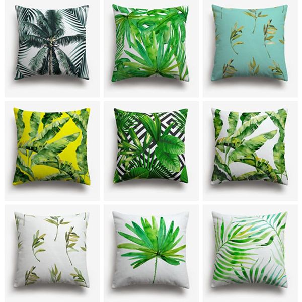 Été Exotique Jungle Plante Coussins Feuilles De Palmier Tropical Housse De Coussin Noir Blanc Fond Géométrique Décor À La Maison Coussin/Décoratif P