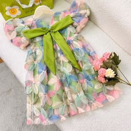 Zomer explosieve babymeisjes jurk korte mouw prinses jurk kleine meisjes kleurrijke bloem gaasjurk