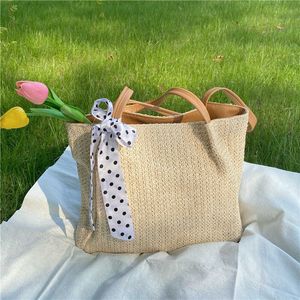 Zomerfeetas Gras geweven Veelzijdige handtas met één schouder Vakantiestrand Tote met grote capaciteit voor dames