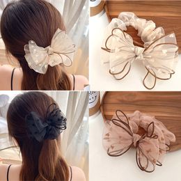 Zomer Fairy Ribbon Bow Mesh grote darm Haarring Eenvoudig temperament Frans Fashion Sense Tied Hair Rubber Band Hoofd Rope 2045