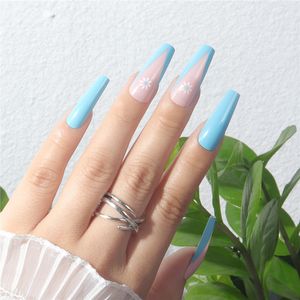 Arte de uñas postizas de verano Prensa francesa de colores en puntas de uñas completas con diseños de patrones