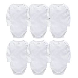 Monos de bebé de otoño y verano, conjunto de manga larga de algodón para niño y niña, monos lisos en blanco para bebé niña 240119