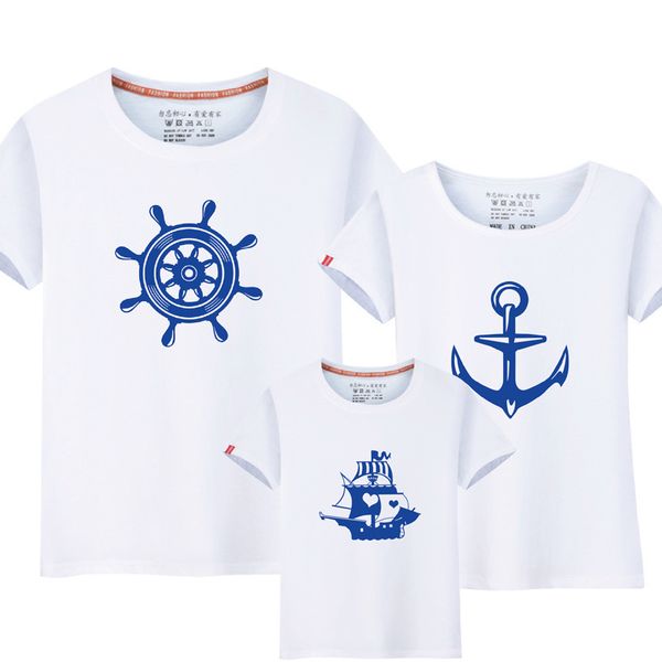 Summer Family Matching Vêtements Nouvelle Famille Look Anchor T Shirts Père Mère Enfants Cartoon Outfits Famille Association Vêtements Lj201111