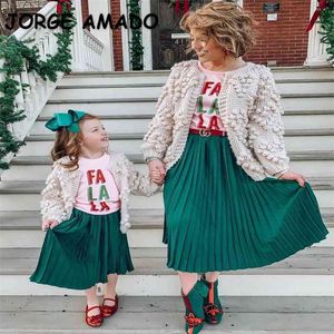 Famille d'été jupes assorties couleur unie tenues à volants plissées vêtements mère et fille E153 210610