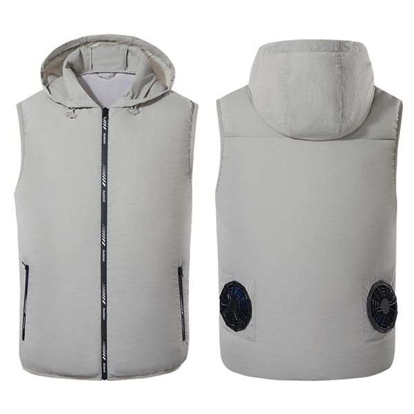 Été Ventilateur Équipé Vêtements UV Résistant Refroidissement Gilet Pour Hommes 5V USB Alimenté Air Conditionné Manteau Été Refroidissement Sans Manches 211111