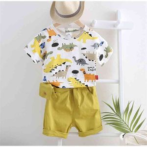 Zomer mode 2 3 4 5 6 7 8 10 12 jaar cartoon animal print t-shirt + shorts knappe 2 stuks katoen sets voor kinderen babyjongens 210701