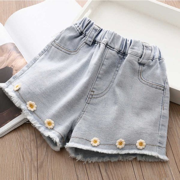 Mode d'été 2 3 4 5 6 7 8 9 10 ans Vêtements pour enfants Décoration florale Short en denim de poche pour bébé enfants filles 210529