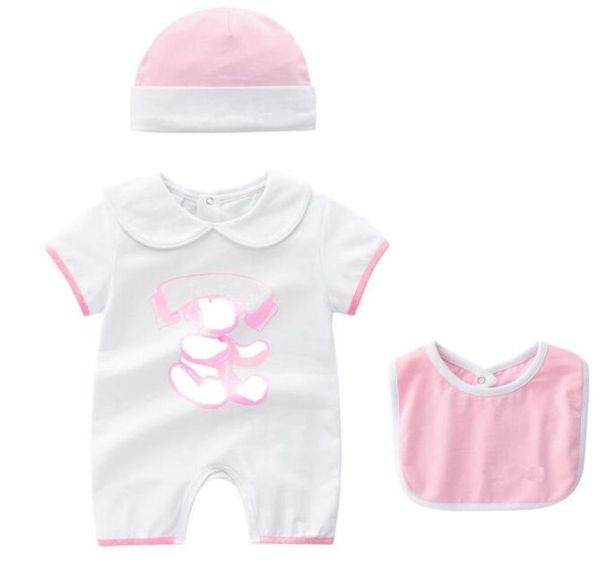 Mode d'été 3 PCS Nouveau-né Barboteuses vêtements de bébé unisexe Lettre de bande dessinée Imprimer Manches courtes bébé garçon fille Barboteuse et chapeau Bavoirs set2715483