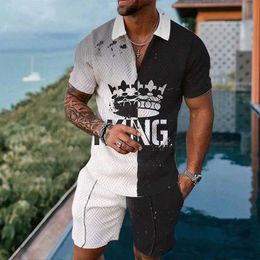 Summer Fashion 3D Print Mens Tracksuit Sets Casual Zipper Polo Shirt and Shorts 2PCS Trend Streetwear Man Pullover Cloth 240329