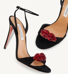 Zomer mode Aquazzurs kus me sandalen schoenen lipvormige hoge hakken suede lederen zwart rode feestjurk avondbewerkingen grappige pompen EU35-42