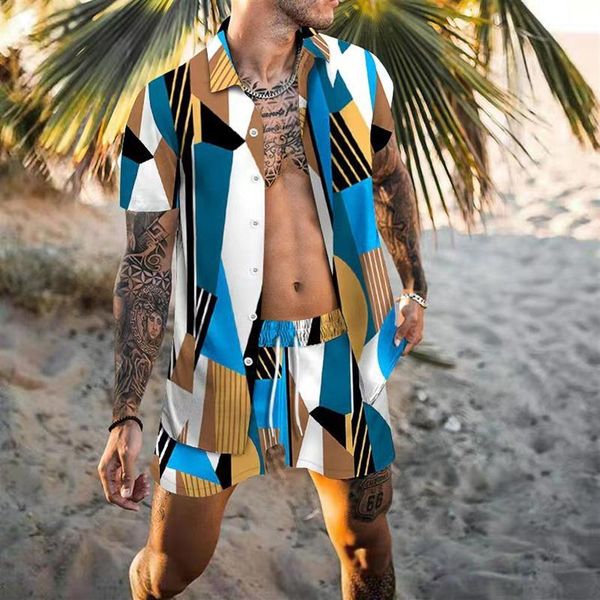Summer Fashion Beach Mens Survêtements Hawaii Pantalon Set Chemises de créateurs Impression Chemise de loisirs Homme Slim Fit Manches courtes Court Beach237e