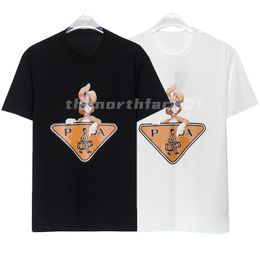 Zomermodemerk Heren T-shirt Luxe brief Konijnendruk Kort Mouw Loose T-shirt Ronde Nek Dames Top Zwart Wit Aziatische maat S-3XL