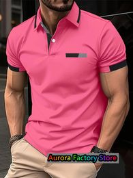 Button de mode d'été Polo 3D Pink Pink Golf Busineve Busineve Streetwear Streetwear Men Shirt 240517
