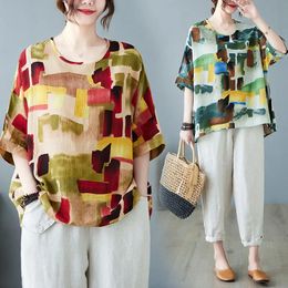Mode d'été décontracté imprimé ample Version coréenne tempérament femmes vêtements à manches courtes col rond t-shirt 240201