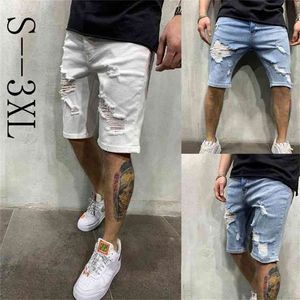 Zomer mode casual slim fit heren stretch korte jeans hoge kwaliteit elastische denim shorts 210806