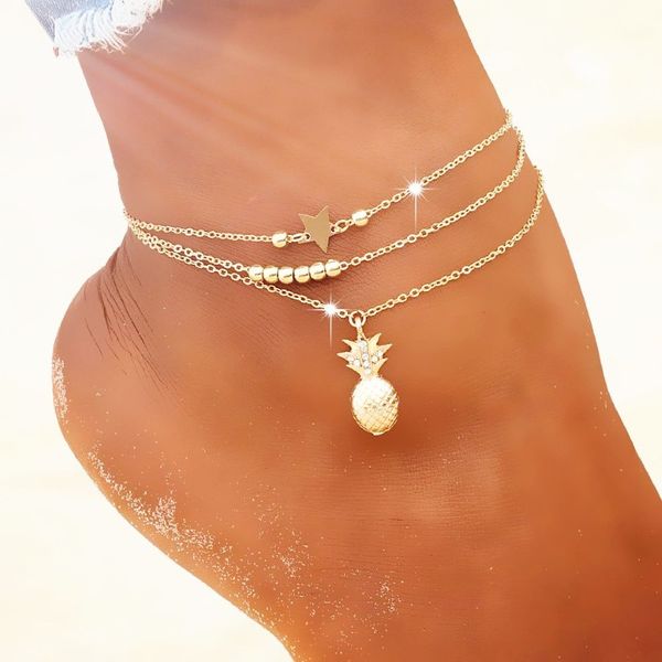 Crystal ananas cristal anklettes femelles aux pieds nus sandales à pied bijoux de bijoux de la cheville Bracelets pour femmes chaîne de jambes174c