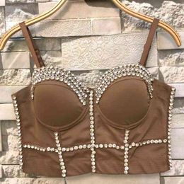Zomer Mode Dance Bead Bustier Parels Diamond Push Up Night Club BRALETTE Dames BH Backped Top Vest Plus Size 210527