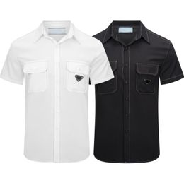 Diseñador de moda de verano Camisas casuales para hombres Camisas de algodón de gama alta con solapa triangular Etiqueta Americana de gran tamaño para hombres Camiseta M-3XL