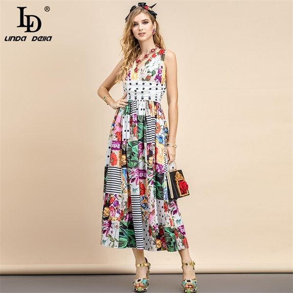 Créateur de mode d'été vacances robe mi-longue femmes col en v multicolore imprimé fleuri Peplum fête élégante 210522