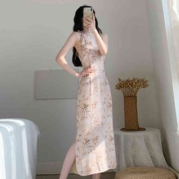 Zomer mode ontwerper vrouwen sexy dauw rouder mouwloze slanke bloemen print lange casual schede jurken 210514