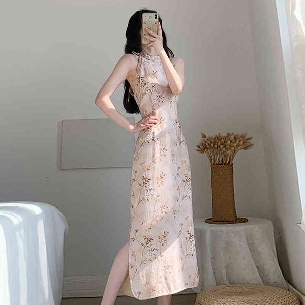 Designer de mode d'été femmes sexy rosée épaule sans manches fleurs minces imprimer longues robes de gaine décontractées 210514