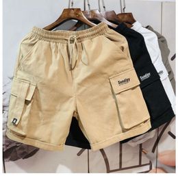 Zomermode geborduurde brief Multi Pocket Mens Commodity Shorts Classic Taille Tie Rod Street Casual Hip Hop Shorts 240515