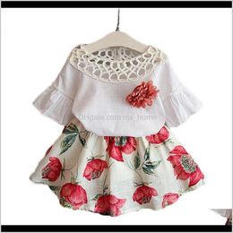 Mode d'été filles enfants bébé porter des fleurs hauts robes enfants costumes simples vêtements K1 Fzvl3 6Twrs