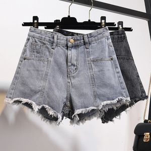 Zomermode Hoge taille Denim shorts Vrouwelijke Koreaanse losse vrouwen Raw Edge Jeans Leisure Personality Pocket Brede been shorts 240418