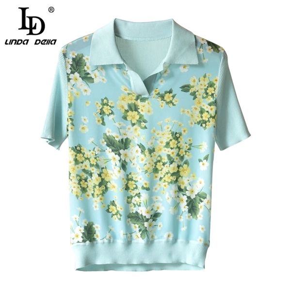 Suéter de punto de moda de verano Manga corta para mujer Elegante Floral Impreso Casual Ladies Elastica Tops 210522