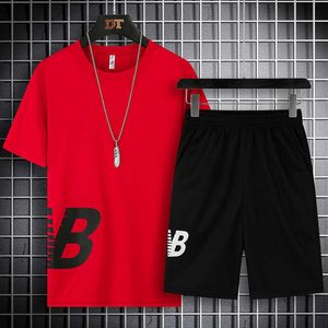 Summer Fashion Leisure Brand Men's Set Survêtement Sportswear Track Suits Homme Sweatsuit Manches courtes T-shirt 2 pièces Ensemble 5x 210714