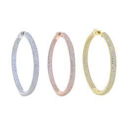 Orecchino ad anello di moda estiva Cerchio tondo Micro pavimenta Cubic Zirconia 50mm Grandi orecchini a cerchio Gioielli per le donne Festa di nozze Huggie2764