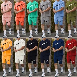 Summer Fashion Men and Womens Tracksuit Korte mouw 100% katoen grijze t -shirt shorts print mannelijke set herenmerk kleding 2 stuks sets