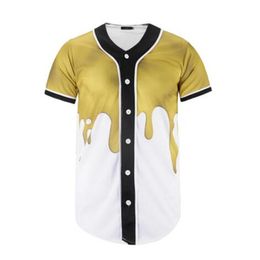 Zomer Mode Mannen Jersey Rood Wit Geel Multi 3D Print Korte Mouw Hip Hop Losse Tee Shirts Baseball T-shirt Cosplay Kostuum 038