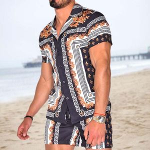 Zomer Mode Heren Shirts Sets Hawaiian Suits Printed Short Sleeved Button Short Shorts Casual Beach 2 Stuk S-3XL