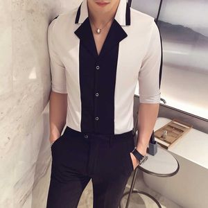 Zomer Mode Patchwork Mannen Shirts Streetwear Social Blusa Casual Slim Fit Mannen Jurk Shirts Night Club Party Camisa Masculina 210527