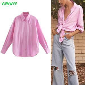 Été Mode Rose Asymétrique Rayé Chemise Femmes Casual Streetwear Bouton Up Femme Manches Longues Retour Élastique Tops 210430