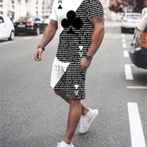 Zomer Mode Speelkaarten Vintage T-shirt Set 3D Afdrukken Mannen Trainingspak 2 Delige Set Oversized Leisure Shorts Sportkleding 220708