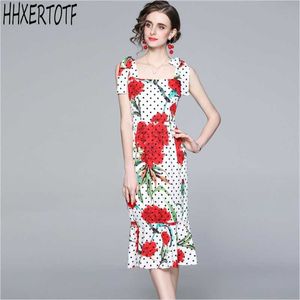 zomer mode sexy temperament vrouwen boog knoop dot printen jarretel zak hip jurk 210531